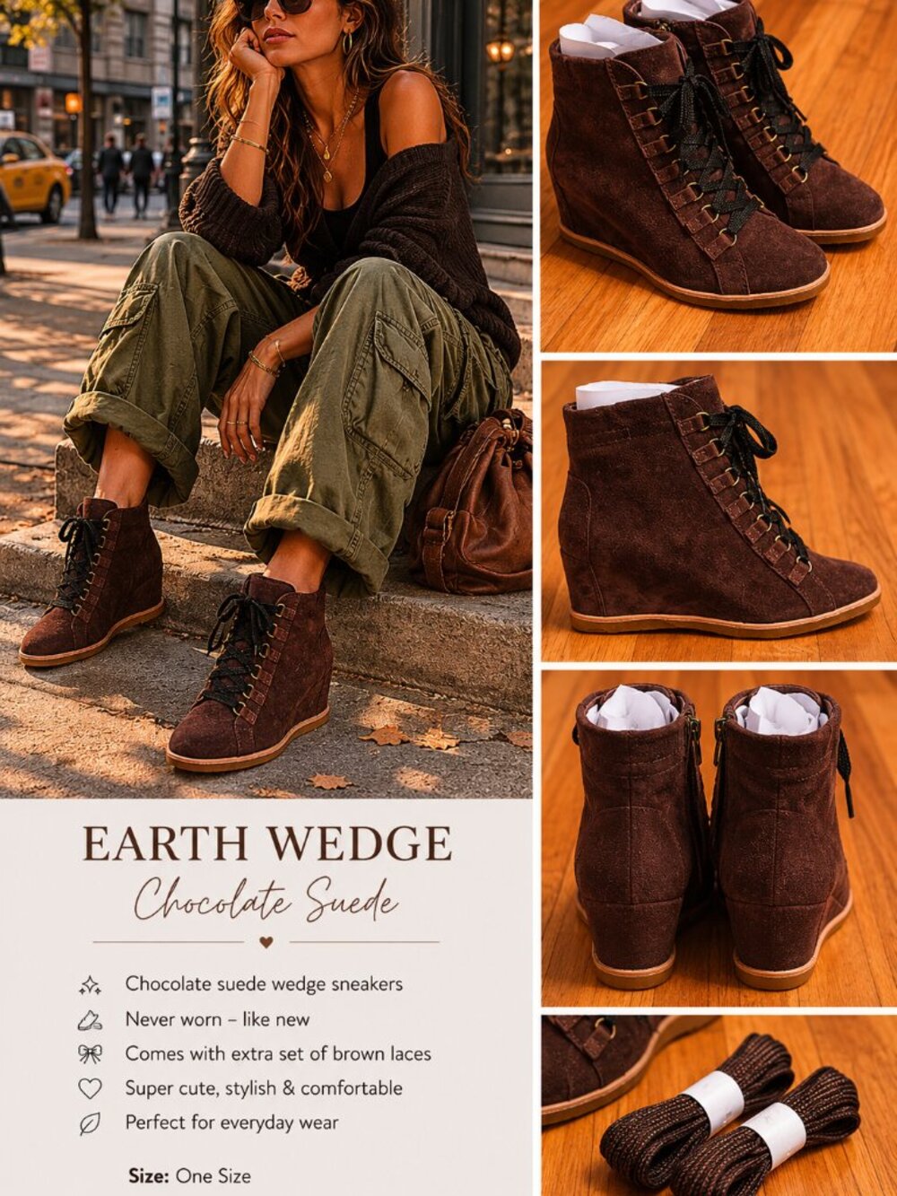 Earth Wedge Chocolate Suede Sneaker Boots - NEVER WORN!!!